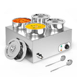 ROVSUN 30QT Commercial Soup Warmer, Electric Food Warmer Steam Table, 1500W Countertop Bain Marie with Four 7.4QT Pots, 86~185°F Adjustable Temperature, Lid and Tap for Buffet Restaurant