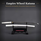 White Empire Wheel Katana, 1045 Carbon Steel Hand Forged Full Tang Sword