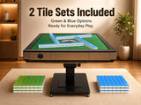 HUANGZHE Automatic American Mahjong Table (Including 152 Mahjong Tiles in Blue and Green), American Style, 42mm Size, Champagne Color, Easy to Install + 152 Numbered Mahjong Tiles（Easy to Install）