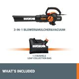 WORX 12 Amp Trivac 3-in-1 Electric Leaf Blower/Mulcher/Yard Vacuum - WG512