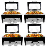 DSCJMY Chafing Dishes for Buffet,9.5QT High Grade Chafing Dish Buffet Set,Black Visualized Lid & Smooth Edges & Fuel Frame,Food Warmers for Parties Buffet for Wedding/Event,4 Pack
