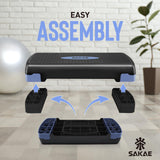 Step Aerobics Platform Set with Weighted Vest & Measuring Tape, Aerobic Steppers for Exercise at Home, Adjustable Height 2 Level Risers Workout Stepper with Non-Slip Surface, Blue Black