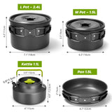 29pcs Camping Cookware Mess Kit, Non-Stick Lightweight Pots Pan Kettle, Collapsible Water Container and Bucket Odoland