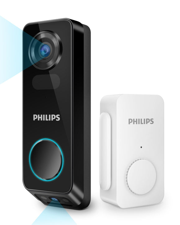 Security Video Doorbell Camera Wireless (Chime Included), No Monthly Fee, Dual Cameras 2K FHD with Motion Detection, 2-Way Audio PHILIPS