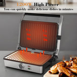 MUBENLIFE Panini Press, Electric Sandwich Press Grill, Open 180 Degrees, Electric Grill Indoor, Perfect for Grilling Sandwich, Steak, Burger, Adjustable Temperature Control, Non Stick Coating,GT60