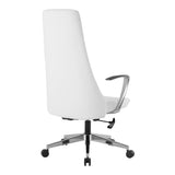 Office Star Antimicrobial Vinyl Adjustable High Back Office Desk Chair with Fixed Padded Aluminum Arms and Chrome Base, Dillon Snow