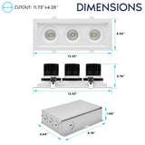 LUXRITE 3-Head Regressed Gimbal LED Recessed Spotlight, 360°+15° Adjustable, 5CCT 2700K-5000K, CRI90, 45W, 3000 Lumens, 60° Beam Angle, Rectangular White Finish, Dual Dimmable, IC & Wet Rated (2 Pack)