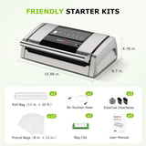 Bonsenkitchen Vacuum Sealer for Food, Easy-Lock Handle Vacuum Sealer Machine with Bag Clip, Built-in Cutter and Bag Storage for Sous Vide and Meal Prep, 1 Roll Bag & 10 Pre-Cut Bags, Silver