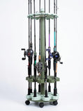 Tcakelox 360° Rotating 16-Rod Fishing Rod Holder Rack with Wheels, Rolling Storage Stand for Rods & Combos, Space-Saving Organizer, Durable ABS Frame with Protective Rubber Pads