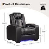 ANJ Power Theater Recliners Set of 3, Electric Home Theater Seating, Black Faux Leather Recliner with Adjustable Headrest, Movie Recliner Theater Chairs with LED,USB, Cup Holders, Hidden Arm Storage
