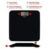 Escali Digital Glass Bath Scale for Body Weight, Bathroom Body Scale, High Capacity of 400 lb, Battery Included, Slim Black