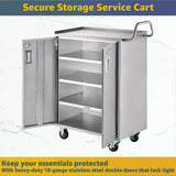 18" x 30" Stainless Steel Utility Cart with Enclosed Base and Locking Doors - 5 Shelf Heavy-Duty Commercial Service Cart NSF for Kitchen, Catering, Restaurant, Janitorial Use