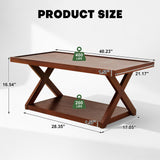 BECHAEO Solid Oak Coffee Table for Living Room, 2-Tier Wooden Coffee Table with Storage Shelf, Modern X-Shaped Base, Heavy Duty 400 lbs Center Table for Home