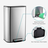 Takywep Bathroom Trash Can with Lid, 12L / 3.2 Gallon Stainless Steel Garbage Can with Foot Pedal & Removable Inner Bucket, Rectangular Small Step Waste Bin for Kitchen Living Room (Silver)