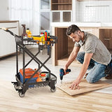 LeleCAT 2-Tier Storage Cart with Wheels, Heavy Duty Folding Rolling Cart