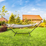 Sunnydaze Outdoor Hammock with Spreader Bar - 450-Pound Capacity Curved Spreader Bar Hammock - Neutral Stripe