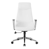 Office Star Antimicrobial Vinyl Adjustable High Back Office Desk Chair with Fixed Padded Aluminum Arms and Chrome Base, Dillon Snow