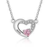 Oseew Personalized Heart Birthstone Necklace for Women 10K 14K 18K Solid Gold Engraved Name Birthstone Necklace Birthday Christmas Mother's Day Jewelry Gifts for Her