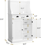ARTPOWER 54" Kitchen Microwave Cabinet/Stand with Storage and Drawers, Pantry Storage Cabinet with Hutch & Adjustable Shelves for Kitchen, Dining Room, Living Room, Hallway in White