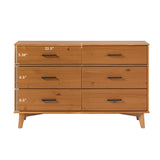 Walker Edison Sloane 6-Drawer Solid Wood Dresser with Metal Handles, 52 Inch, Caramel