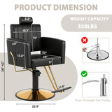 MIMWOW Black Gold Reclining Salon Chair for Hair Stylist, Hair Barber Chair with Heavy Duty Hydraulic Pump, Salon Styling Chair Hairdresser Tattoo Braiding Beauty Spa Equipment, Elegant Black Gold