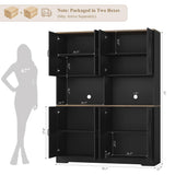 HOSTACK 71" Tall Pantry Cabinet, 55" Wide Kitchen Pantry Storage Cabinet, Large Kitchen Hutch with 2 Microwave Stands, Farmhouse Coffee Bar Station with Doors and Shelves for Dining Room, Black