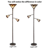 Bieye L10839 Baroque Tiffany Style Stained Glass Torchiere Floor Lamp with Sidelights for Reading, 70-inches Tall (Baroque, Brown)