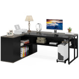 Large Executive Desk with File Cabinet, 71 inch L Shaped Computer Desk Office Desk | Grey LITTLE TREE