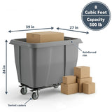 8 Cubic Foot 500 lb. Trash Cube Truck, Grey Commercial Laundry Cart, Construction Trash Recycling Trolley, Industrial Garbage Wagon Transportation, Rolling Waste Bin