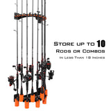 KastKing V10 Rod Rack with Spooling Station, Wall Mounted Fishing Rod/Combo Rack, Holds 10 Combos, Line Spooling Tool for Spinning and Casting Reels (2pcs Line Boss Included)