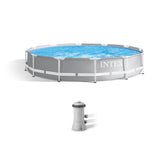 Intex Prism Frame 12 Foot x 30 Inch Round Above Ground Outdoor Swimming Pool Set for Backyards with 530 GPH Filter Pump and Steel Frame Pool Ladder