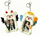 DegoCython Photocard Holder, 2 Pack Angel & Devil Puppy Pair, Plush Photo Card Keychain, Clear Protective Sleeve, 3 Inch Size, Dual Hanging Clasps for Kpop Fans Backpack Charm Gift Concert
