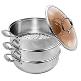 SOGA 3-Tier 11.8 in Heavy-Duty Stainless Steel Food Steamer – Stackable Vegetable & Seafood Steaming Pots with Glass Lid for Home, Restaurant & Kitchen Use