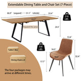 ZckyCine Extendable Dining Table Set for 6, 51–67 Inch Modern Dining Table with 6 PU Leather Chairs, Light Walnut Rectangular Expandable Kitchen Table with Metal Legs