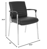 Office Star FL Series Faux Leather Padded Guest Chair with Built-in Lumbar Support, Black with Chrome Frame