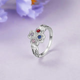 Oseew Personalized 4 Round Birthstone Ring for Women 10K 14K 18K Solid Gold Engraved Name Birthstone Ring Birthday Christmas Mother's Day Jewelry Gifts for Her