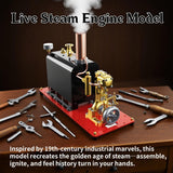 MechPuConToy Steam Engine Model with Boiler DIY Kit, RW-BL1K Mini Reversible Reciprocating Single-Cylinder Live Steam Engine Model Kit for Steam Boat Collectors and Industrial Enthusiasts