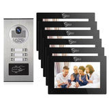 Multi-Unit Home Apartment Visual Intercom Doorbell System,7 Inch Monitor Wired Video Doorbell Door Phone Kits,IR Camera,Motion Detection, Swipe Card, Monitor, Tuya APP (1 doorbell +6 Monitor)