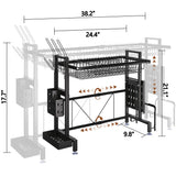 Over the Sink Dish Drying Drainer Rack - Height & Width Adjustable Large Capacity Stainless Steel Kitchen Storage Organization Plate Strainers Above Kitchen Counter (W24.4-38.2" ~ H17.7-22.1" Black)