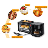 Luocute 3 in 1 Breakfast Station, Toaster Oven Electric Grill Coffee Maker, with Adjustable Temperature Timer, for Kitchen Apartment Office RV (US Plug 110V)