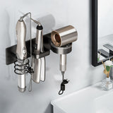HOHOWU Hair Dryer Holder Wall Mounted,Blow Dryer, Curling Iron, Straightener Holder 3 in 1 Bathroom Metal Hair Tool Organizer Rack-BLACK-1