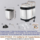KITCHENARM 29-in-1 SMART Bread Machine with Gluten Free Setting 2LB 1.5LB 1LB Bread Maker Machine with Homemade Cycle - Stainless Steel Breadmaker with Recipes Whole Wheat Bread Making Machine