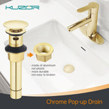 KUZOR 2-Pack Pop Up Bathroom Sink Drain with Overflow - Fits 1-5/8" to 2" Holes, Glod 304 Stainless Steel for Vanity/Vessel Sink