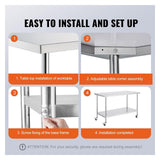 MXL&LJB Stainless Steel Cart Work Table - Heavy Duty Rolling Food Prep Metal Utility On Wheels Caster, Grill Stand Microwave Outdoor Kitchen Tables Countertop(90x60x83cm)