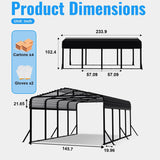 12x20FT Heavy Duty Metal Carport with Side Support Poles for All Weather