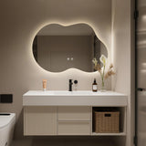 WallBeyond 36"x24" Irregular LED Bathroom Mirror with Lights, Asymmetrical Backlit Vanity Mirror for Powder Room or Makeup Area, Dimmable & Anti-Fog, Dual Mounting