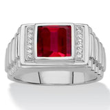 Oseew 2ct Created Emerald Ruby Ring for Men Sterling Silver/ 10k/14k/18k Gold Created Mens Ruby Gemstone Rings Customized 2-6 Carat Men's Ruby Ring Engagement Ring Promise Ring For him