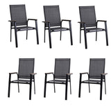MFSTUDIO Stackable Patio Dining Chairs Set of 6, Aluminum & Textilene, Grey
