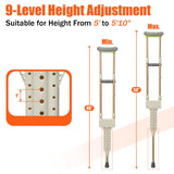 Aluminum Crutches for Adults, Pair of Height Adjustable Crutch (Fits 5'0" - 5'10"), Universal & Lightweight Crutches for Kids, Women, Includes Padded Underarm Cushions, Rubber Tips, 300 lbs Capacity