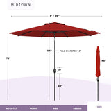 Midtown Umbrellas - The Lean 8 Ft Patio Umbrella with Fade-Resistant Sunbrella Fabric, Auto-Tilt Aluminum Frame and 8 Reinforced Ribs for Deck, Pool & Garden - Red Canopy, Black Pole